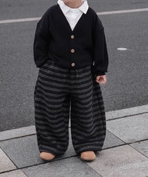 【aimoha-KIDS-】キッズ　裏起毛ボーダースウェットリラックスパンツ