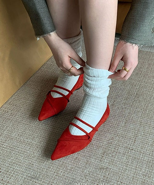 ストラップデザインポインテッドトゥフラットシューズ