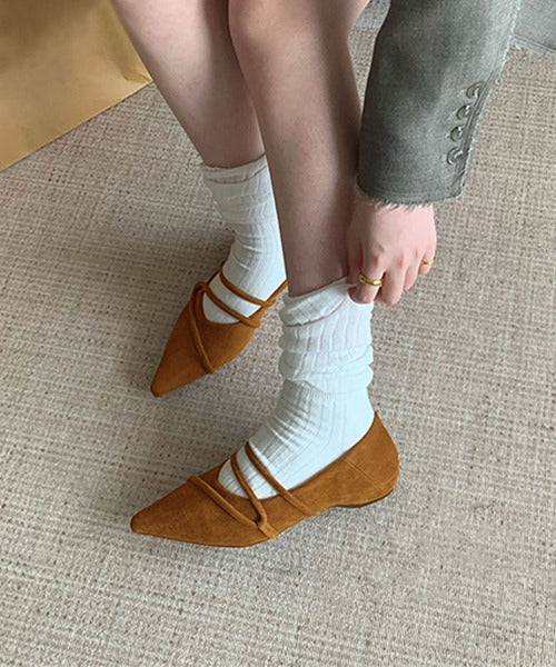 ストラップデザインポインテッドトゥフラットシューズ