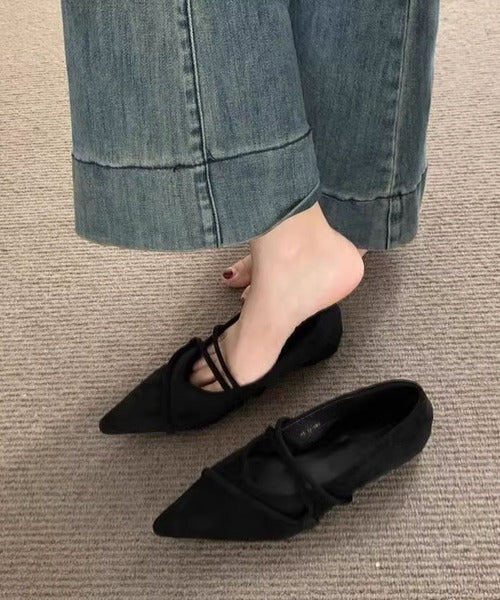 ストラップデザインポインテッドトゥフラットシューズ