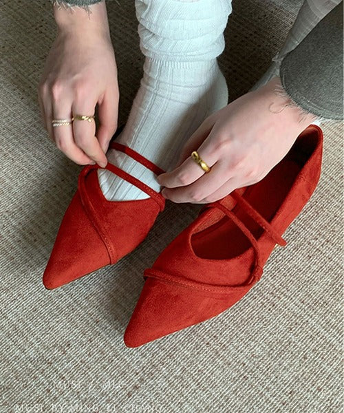 ストラップデザインポインテッドトゥフラットシューズ