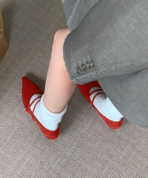 ストラップデザインポインテッドトゥフラットシューズ