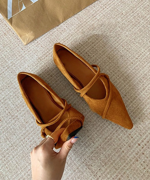 ストラップデザインポインテッドトゥフラットシューズ