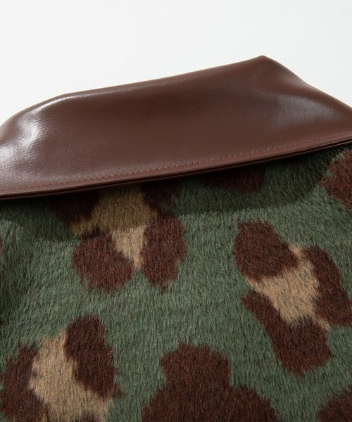 HOOK -original-　レトロ古着風 PU襟レオパード調メルトン風ジャケット