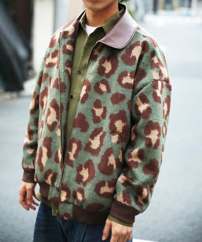 HOOK -original-　レトロ古着風 PU襟レオパード調メルトン風ジャケット