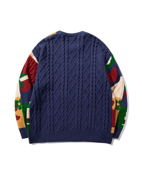 HOOK -original-　厚手パッチワーククリスマスニットプルオーバー