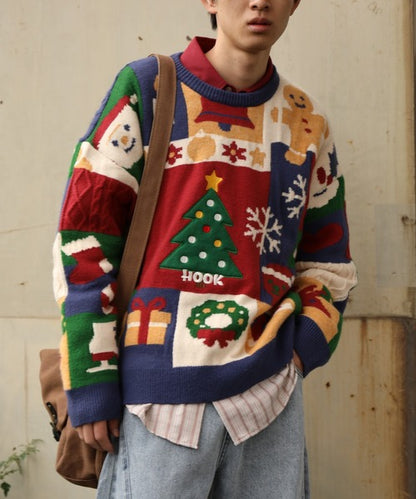 HOOK -original-　厚手パッチワーククリスマスニットプルオーバー