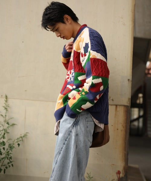 HOOK -original-　厚手パッチワーククリスマスニットプルオーバー