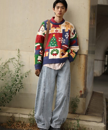 HOOK -original-　厚手パッチワーククリスマスニットプルオーバー