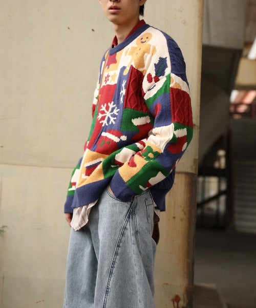 HOOK -original-　厚手パッチワーククリスマスニットプルオーバー