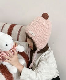 【aimoha-KIDS-】キッズ　ポンポン付きニットキャップ