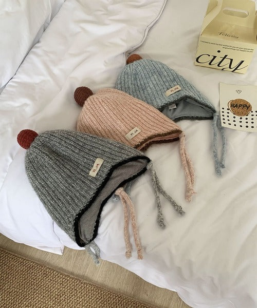 【aimoha-KIDS-】キッズ　ポンポン付きニットキャップ