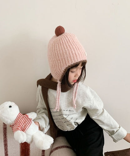 【aimoha-KIDS-】キッズ　ポンポン付きニットキャップ