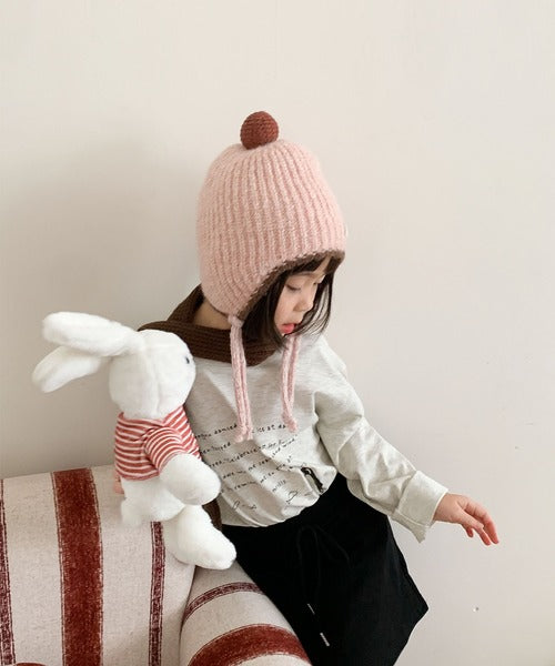 【aimoha-KIDS-】キッズ　ポンポン付きニットキャップ