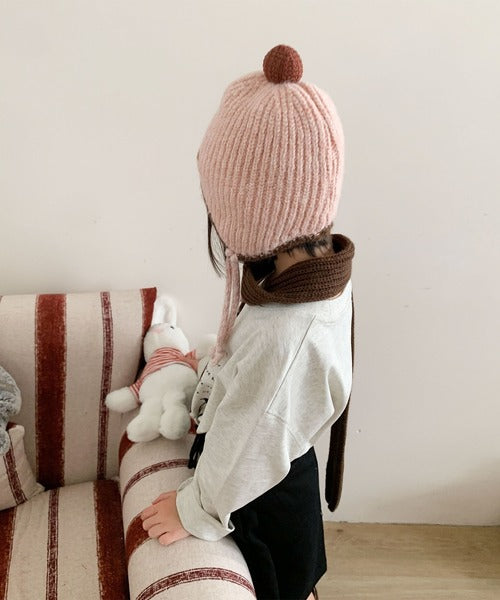 【aimoha-KIDS-】キッズ　ポンポン付きニットキャップ