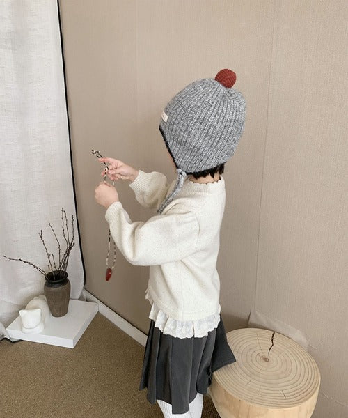 【aimoha-KIDS-】キッズ　ポンポン付きニットキャップ