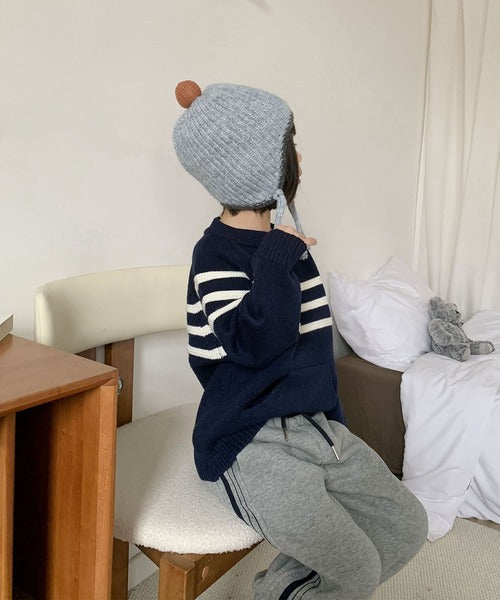 【aimoha-KIDS-】キッズ　ポンポン付きニットキャップ