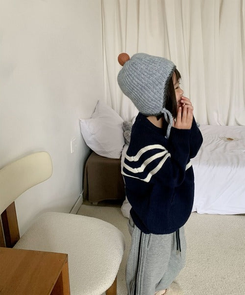 【aimoha-KIDS-】キッズ　ポンポン付きニットキャップ