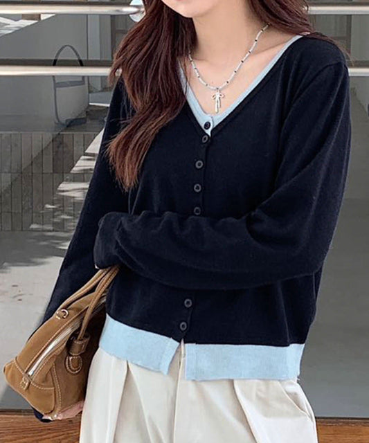 バイカラーVネックニットカーディガン