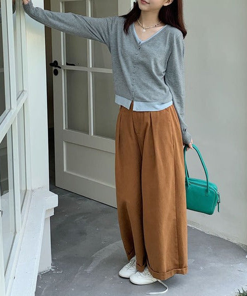 バイカラーVネックニットカーディガン