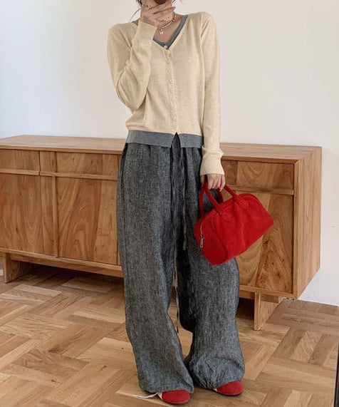 バイカラーVネックニットカーディガン