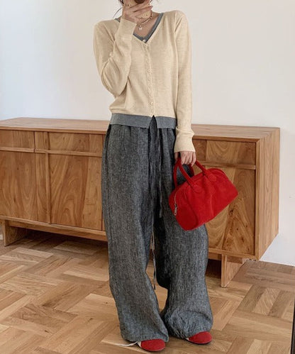 バイカラーVネックニットカーディガン