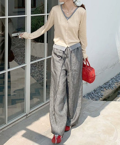 バイカラーVネックニットカーディガン