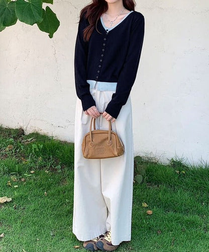 バイカラーVネックニットカーディガン