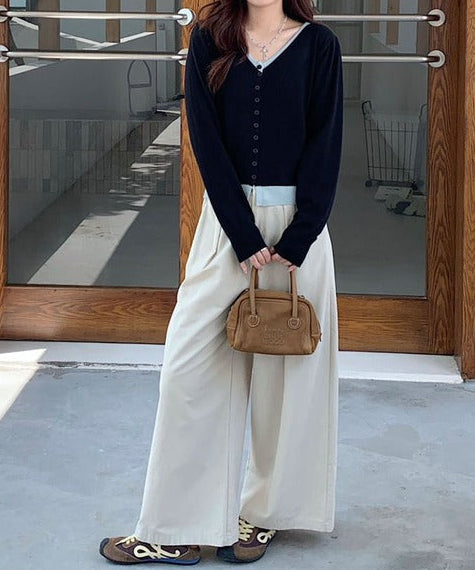 バイカラーVネックニットカーディガン