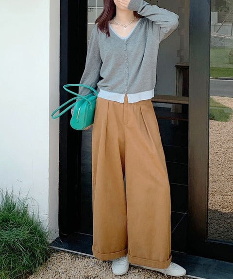 バイカラーVネックニットカーディガン