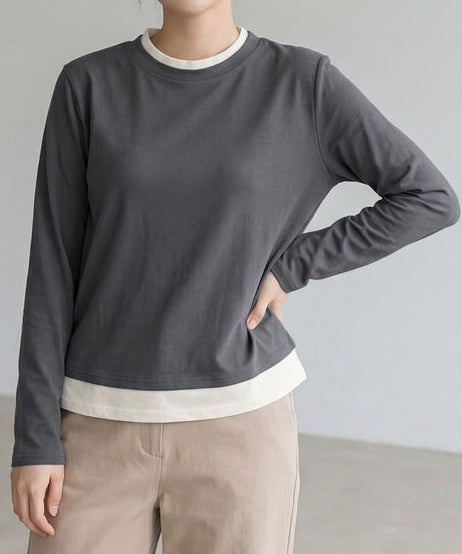 バイカラークルーネックニットプルオーバー