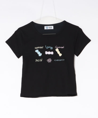 HOOK for girls リボンモチーフ刺繍 × コンパクトフィット T (SS)