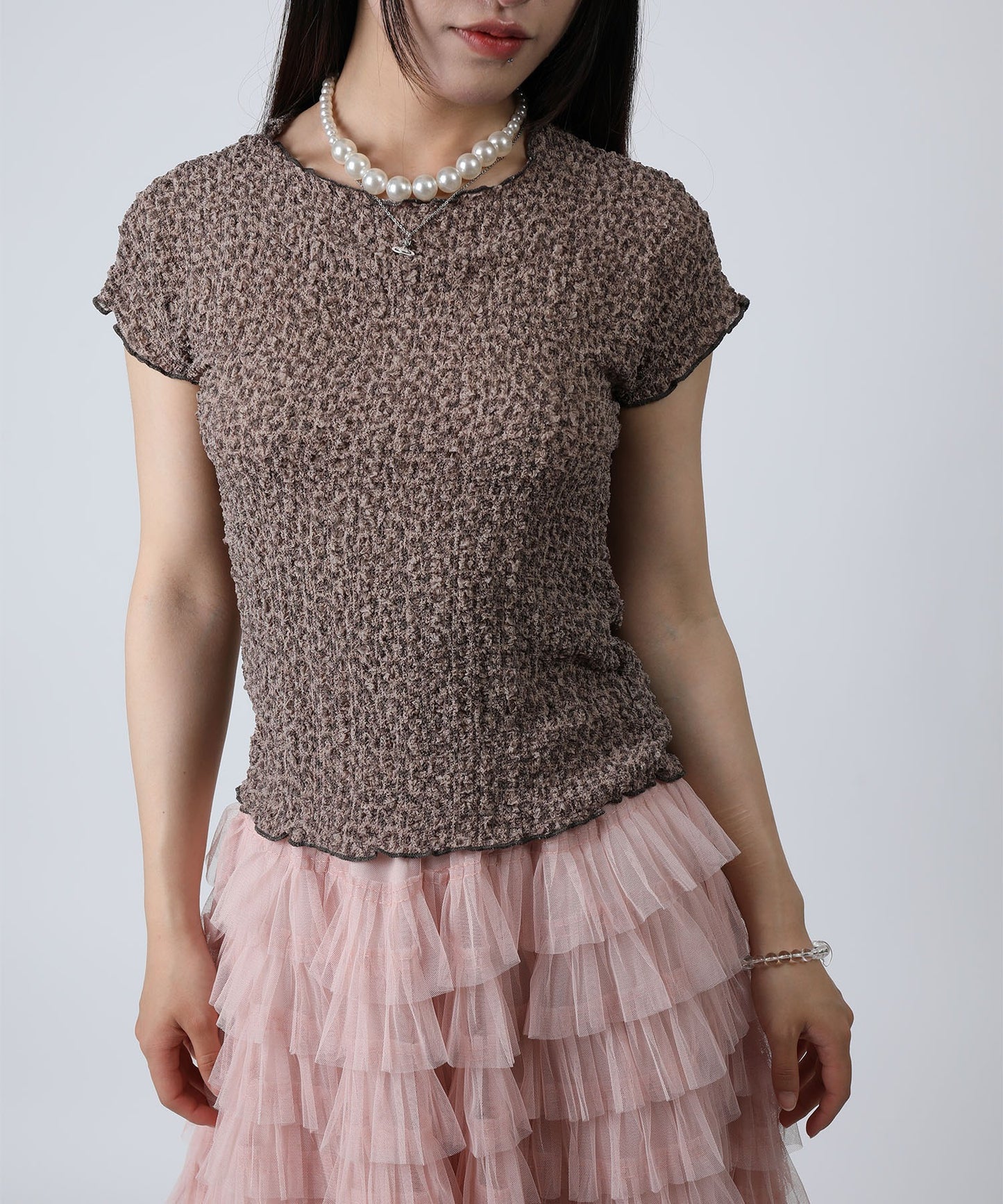 HOOK for girls バブルシフォン総柄クロップドトップス