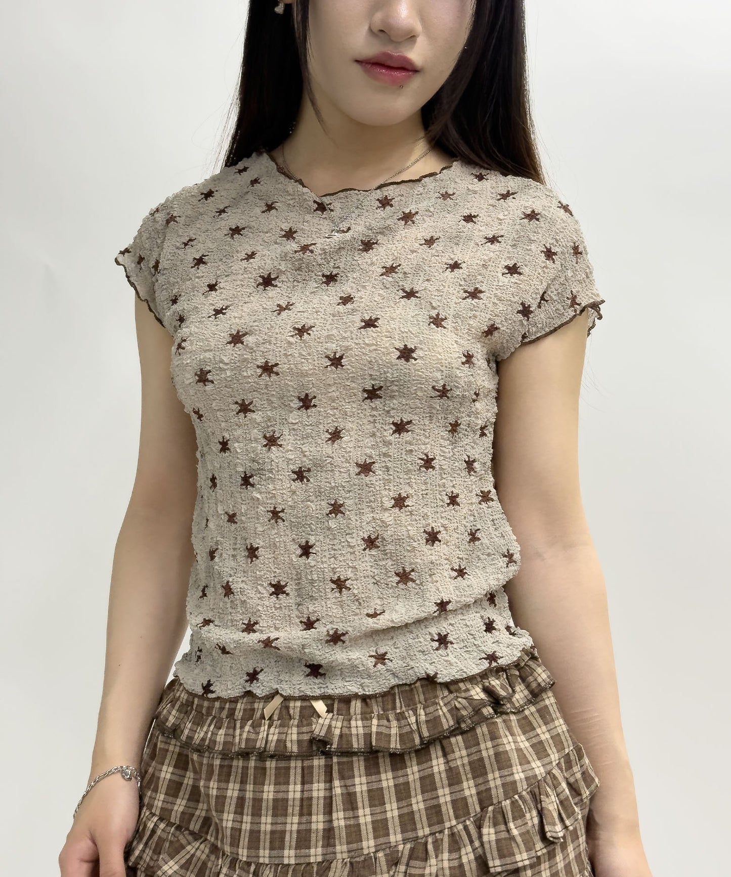 HOOK for girls バブルシフォン総柄クロップドトップス