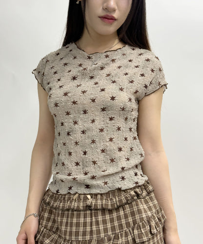 HOOK for girls バブルシフォン総柄クロップドトップス