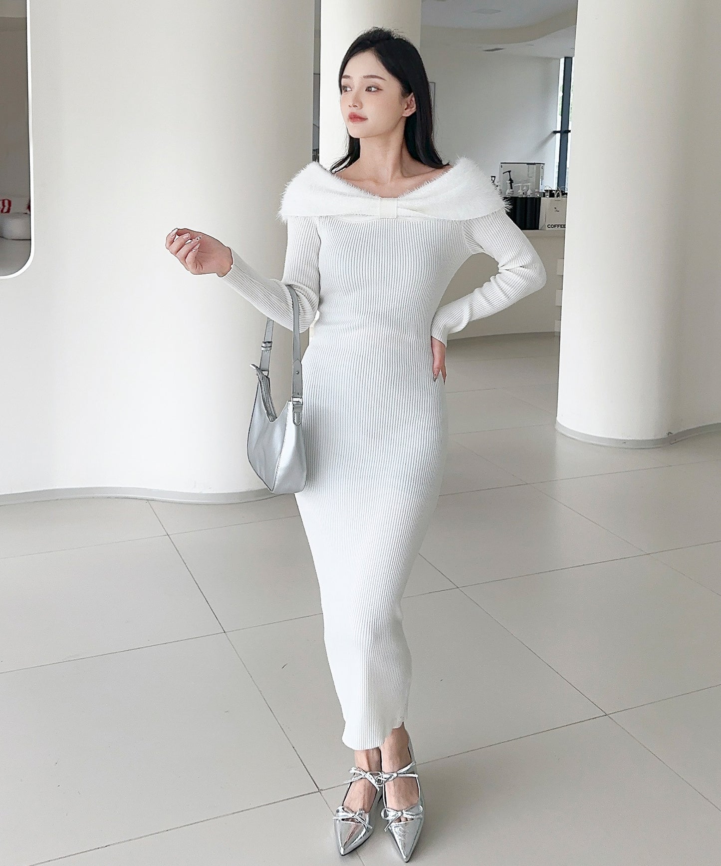 【Jasmine】ワンショルリボンニットワンピース