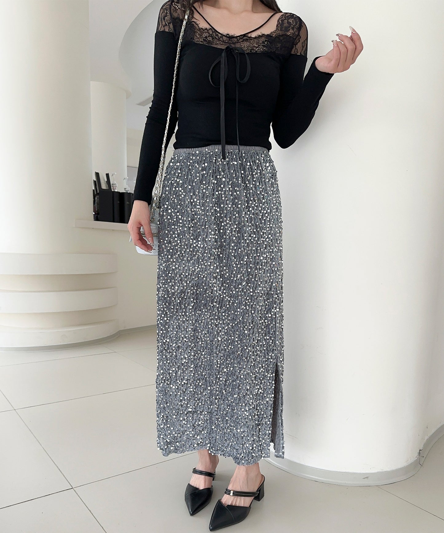 【Jasmine】スパンコールベロアロングスカート