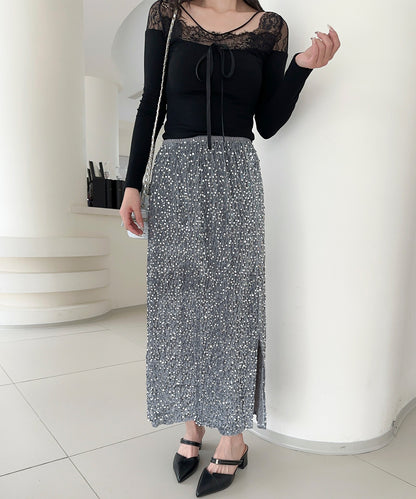 【Jasmine】スパンコールベロアロングスカート