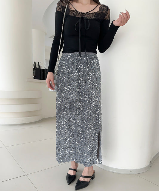 【Jasmine】スパンコールベロアロングスカート