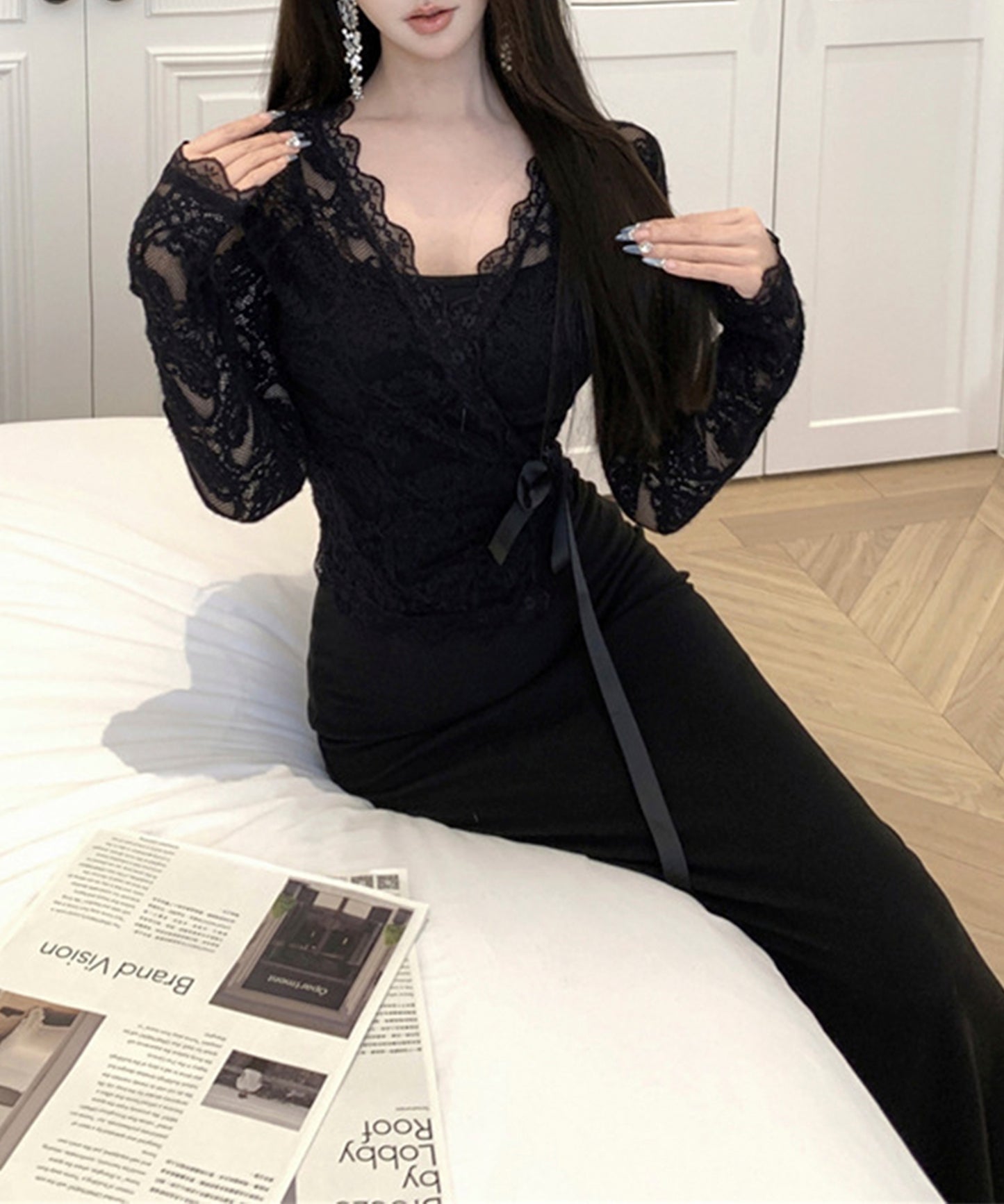 【Jasmine】シアーレーストップス＋スウェットキャミワンピース