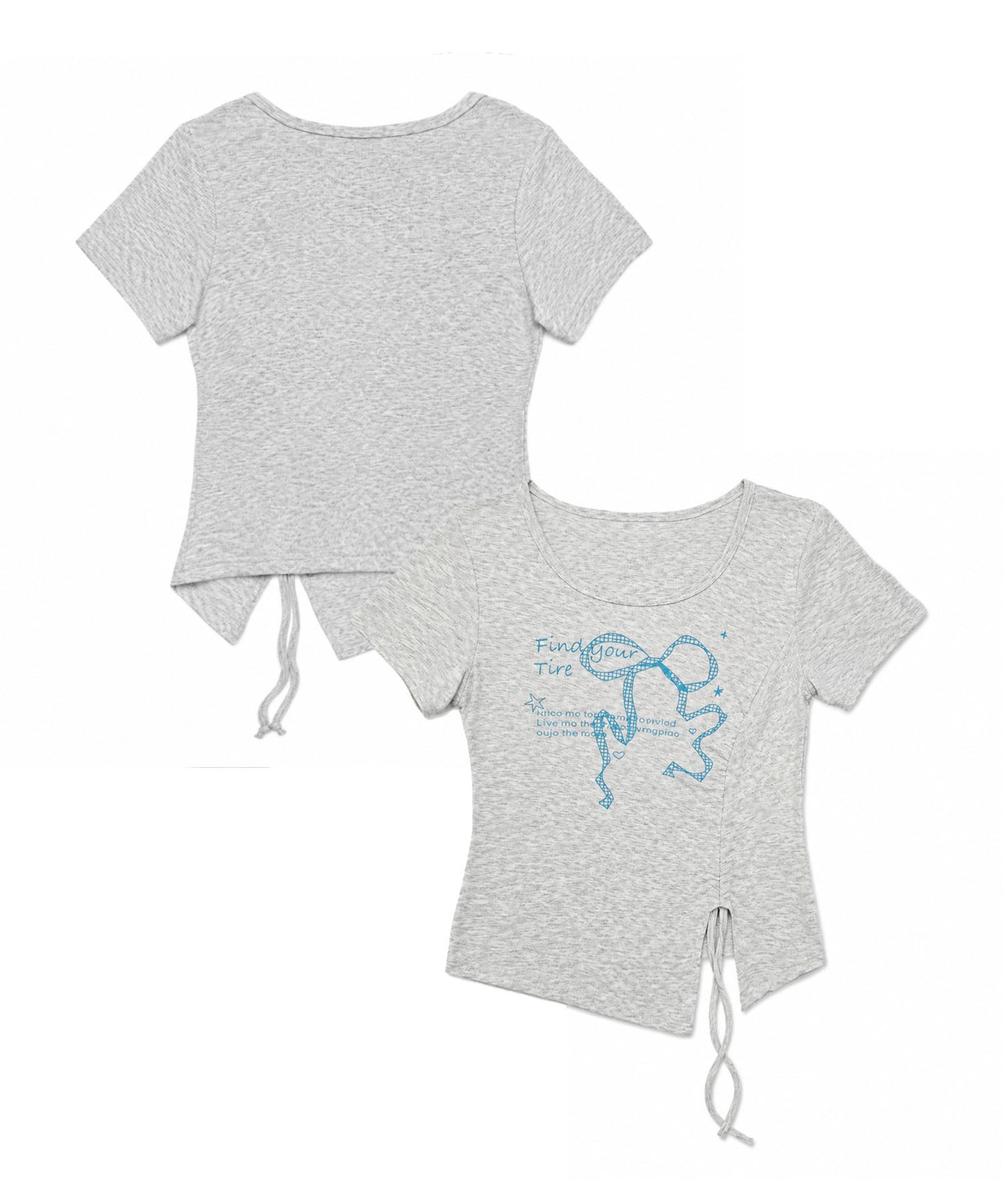 HOOK for girls リボングラフィック × サイドギャザー コンパクトストリートT