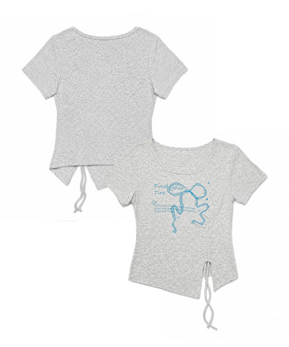 HOOK for girls リボングラフィック × サイドギャザー コンパクトストリートT