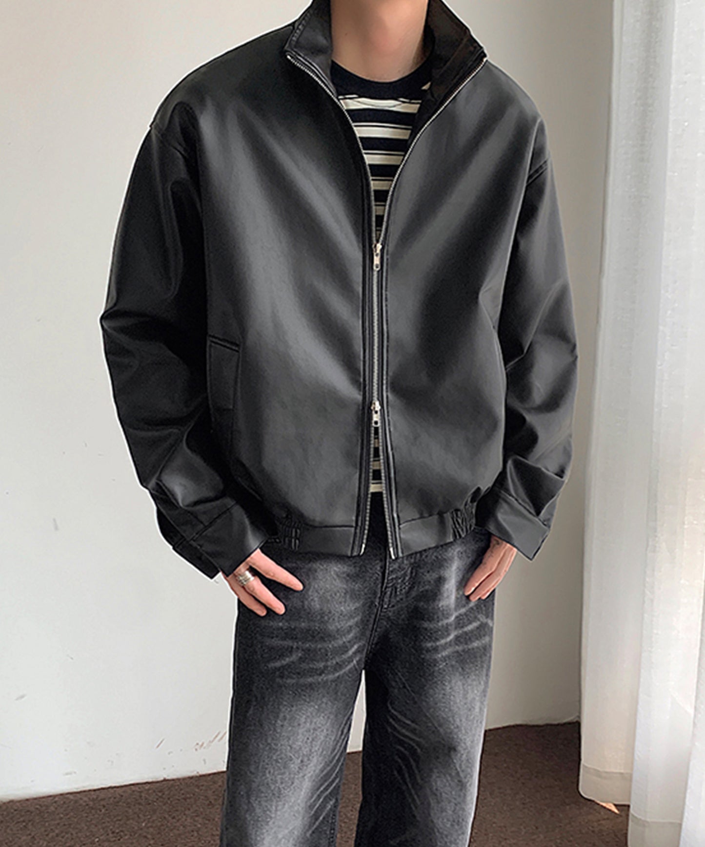 【aimoha Men's】STAND NECK PU BLOUSON スタンドネックブルゾン