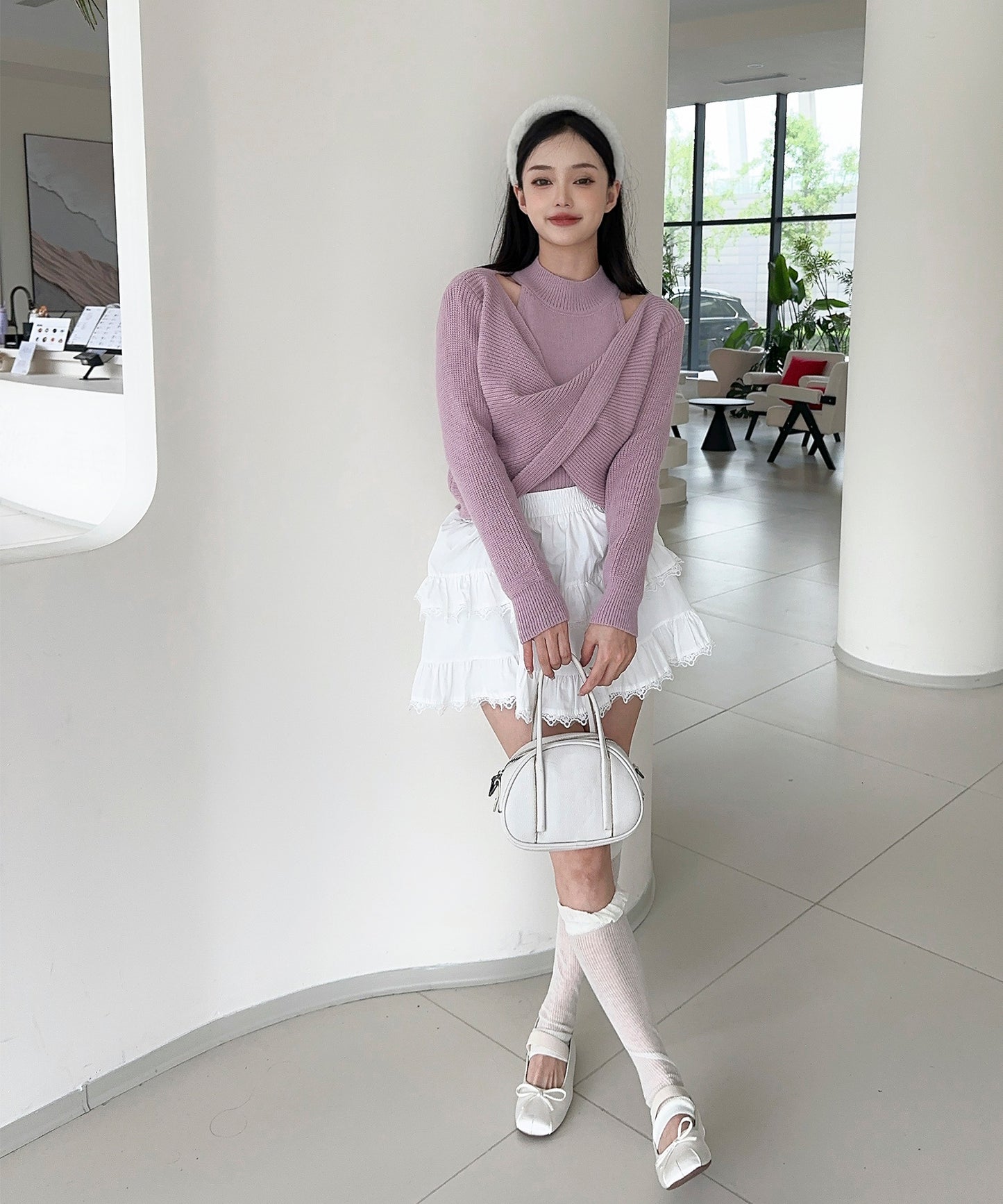 【Jasmine】ハイネック肩見せニットプルオーバー