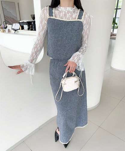【Jasmine】ツイード調キャミソール＋ロングスカート