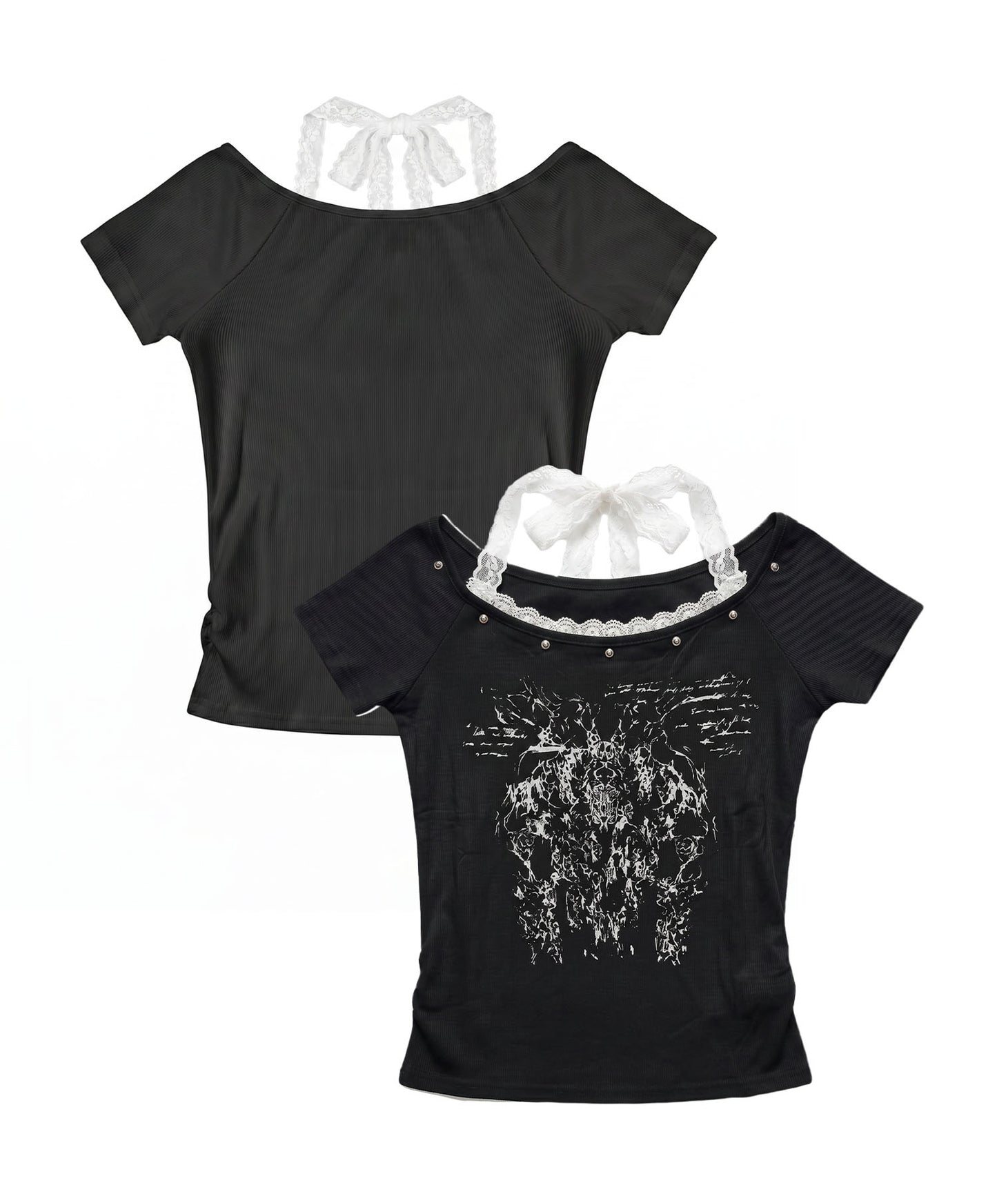 HOOK for girls レースレイヤード風 × グラフィック コンパクトT