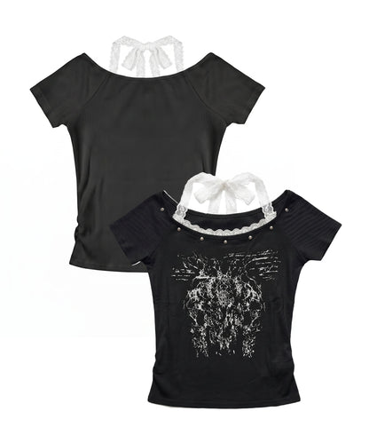 HOOK for girls レースレイヤード風 × グラフィック コンパクトT