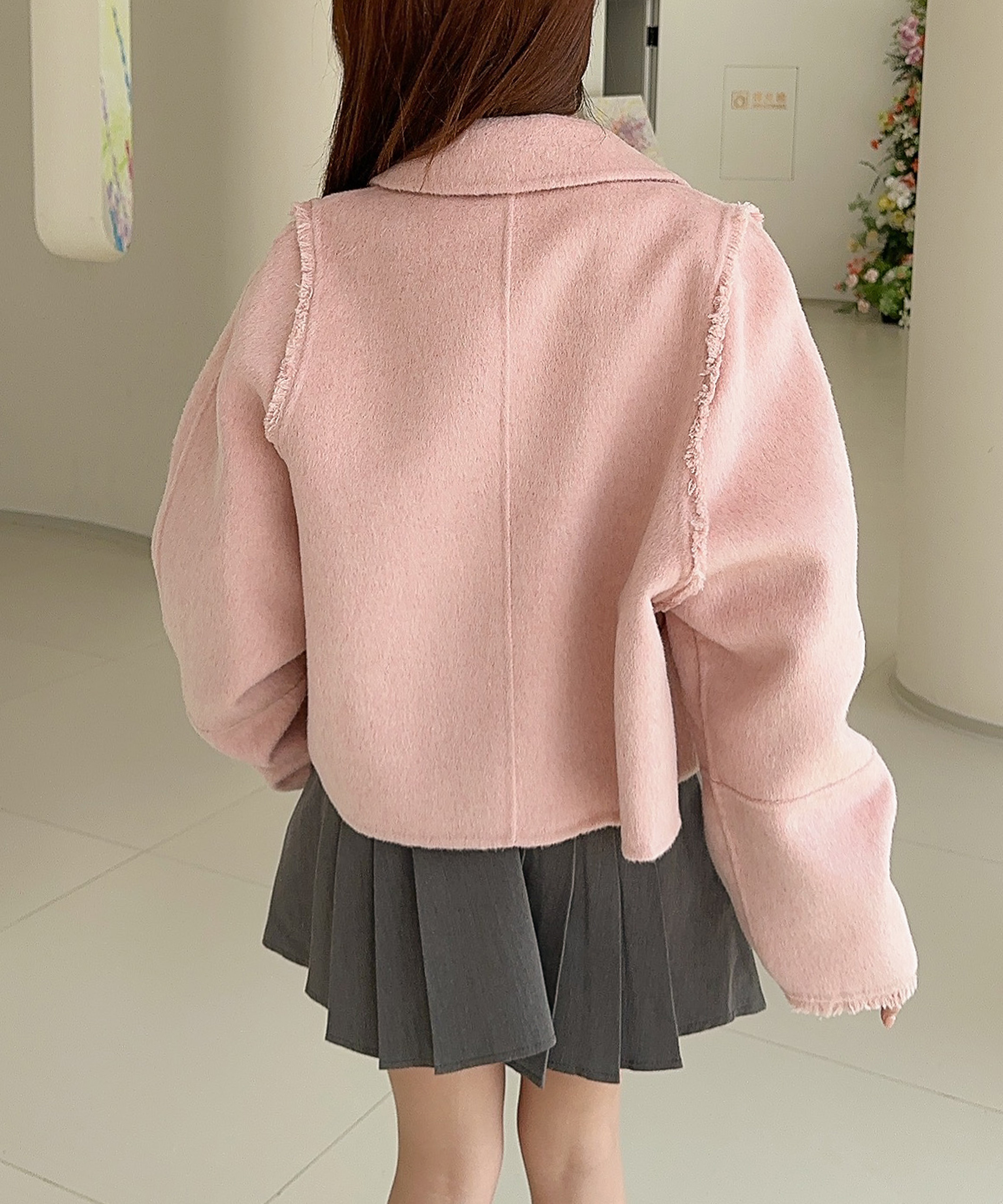 【Jasmine】フリンジリバーウールコート ショート丈