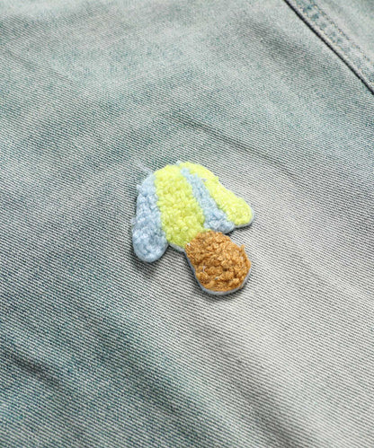 HOOK マッシュルーム刺繍 バレルレッグデニム　チェックベルト付き
