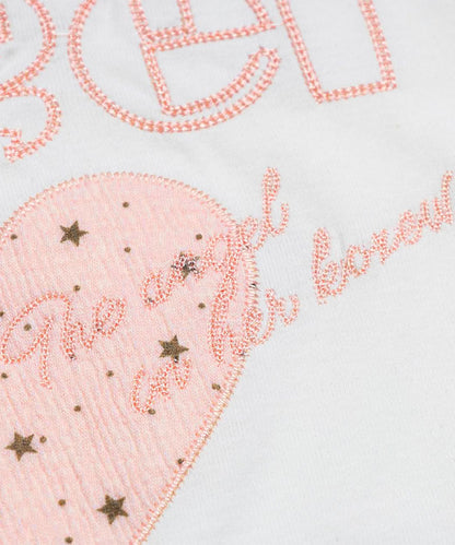 HOOK for girls　パッチ刺繍 ハートロゴ 星柄切替 ラグランTシャツ レディース Y2K ガーリー 半袖 カットソー